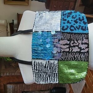 1990s CHRISTIANA METALLIC BEADED PATCHWORK HANDBAG